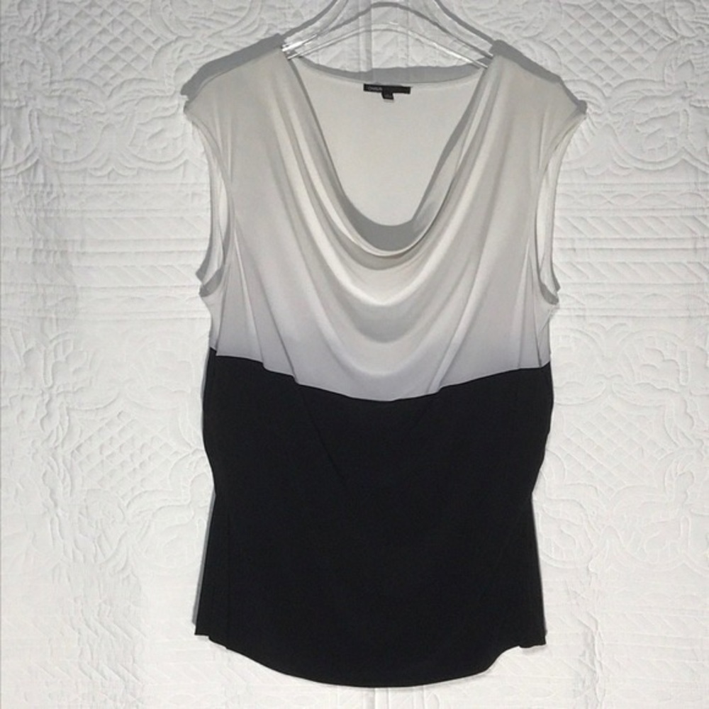 Chaus Black and White Draped Blouse